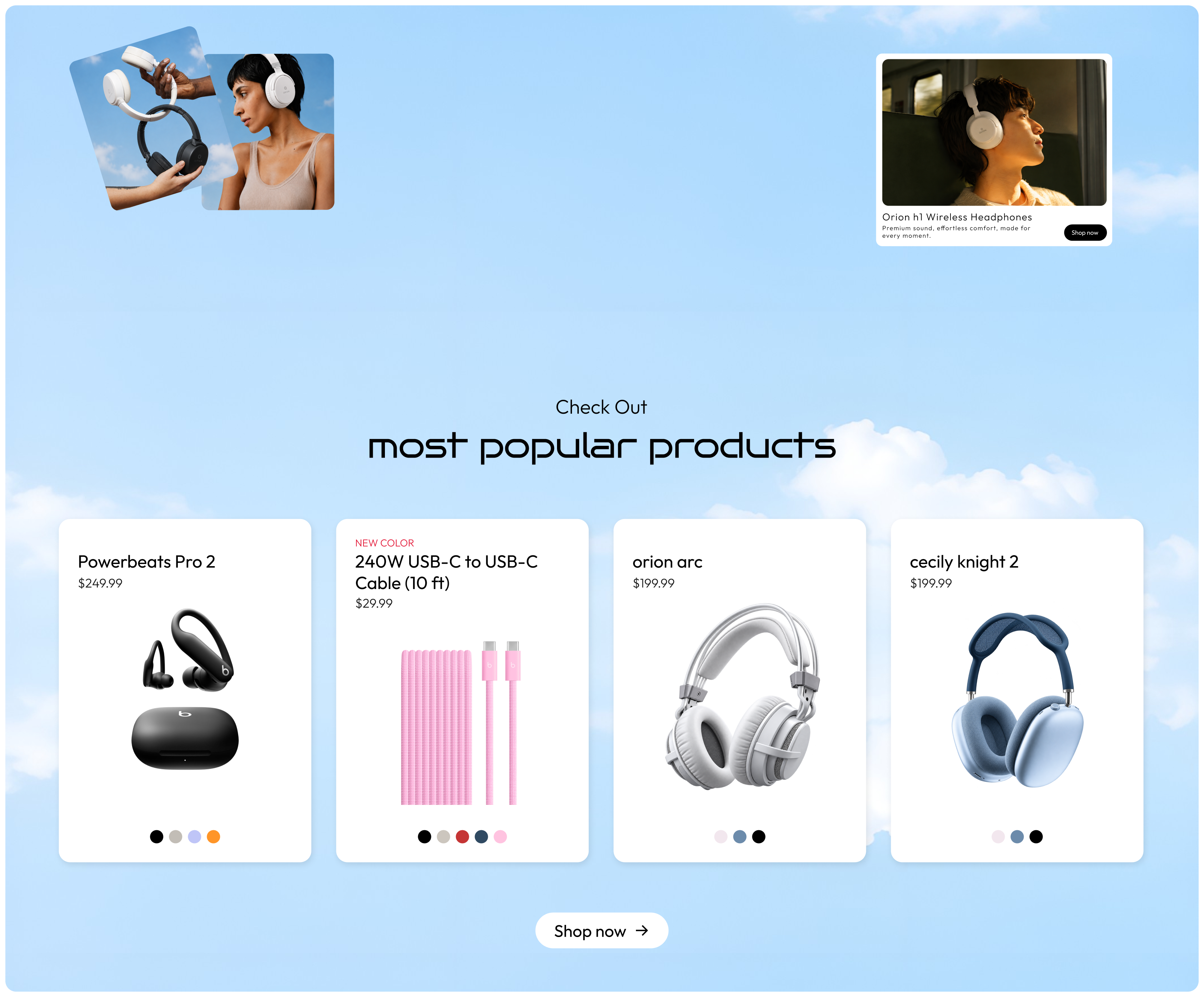 Orion product story unfolding down the page