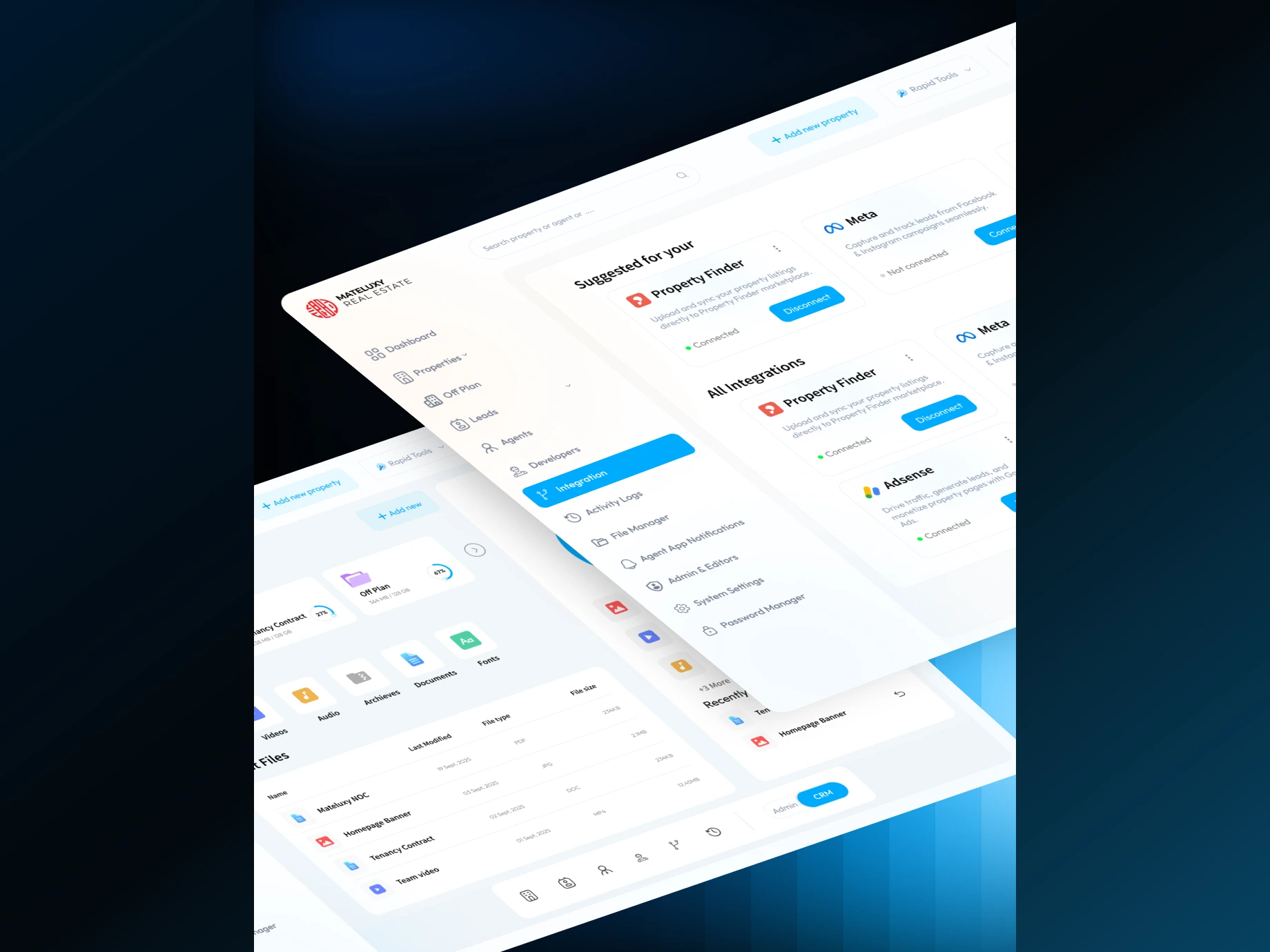 Mateluxy CRM integrations and file management