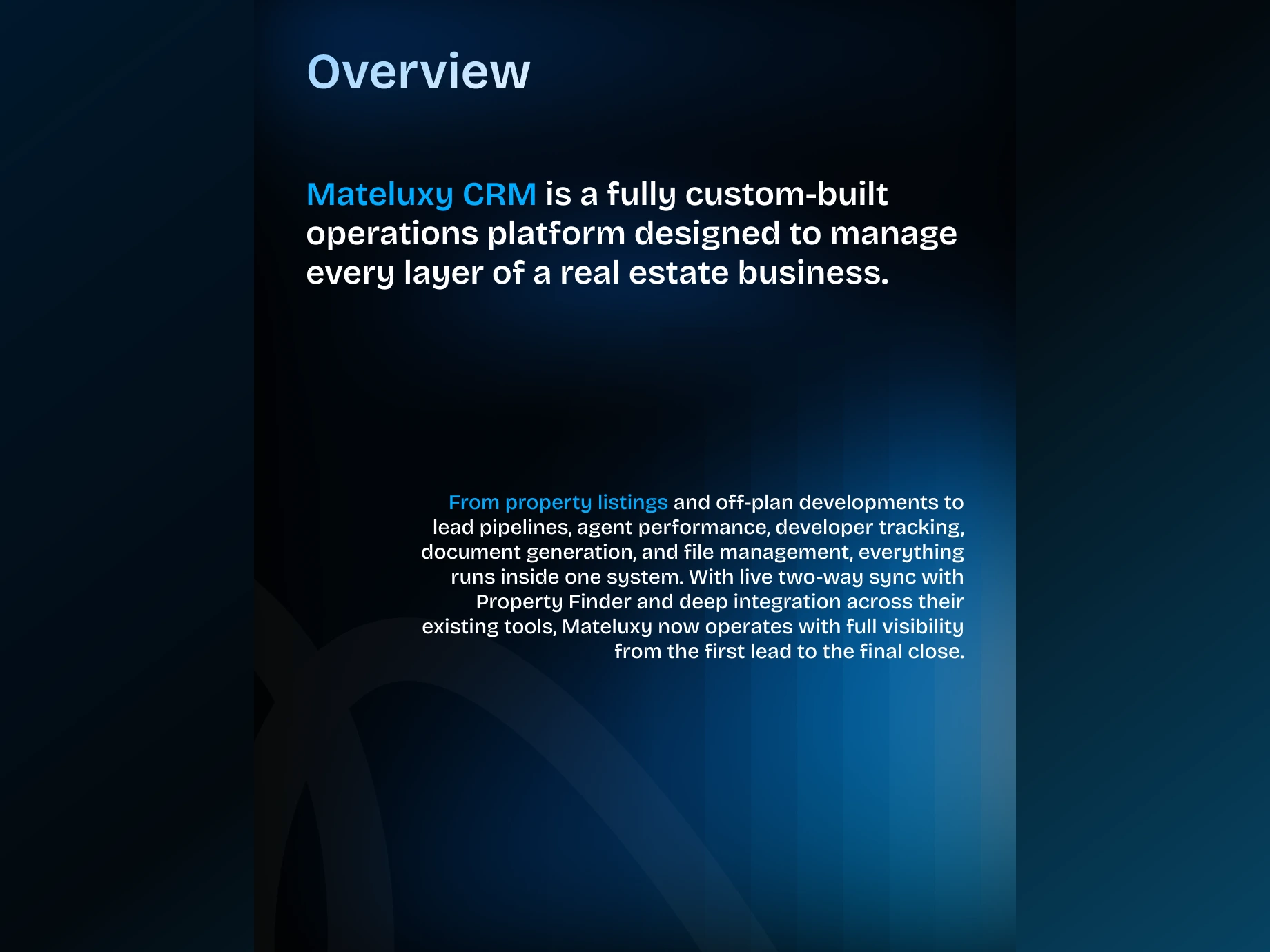 Mateluxy CRM project overview