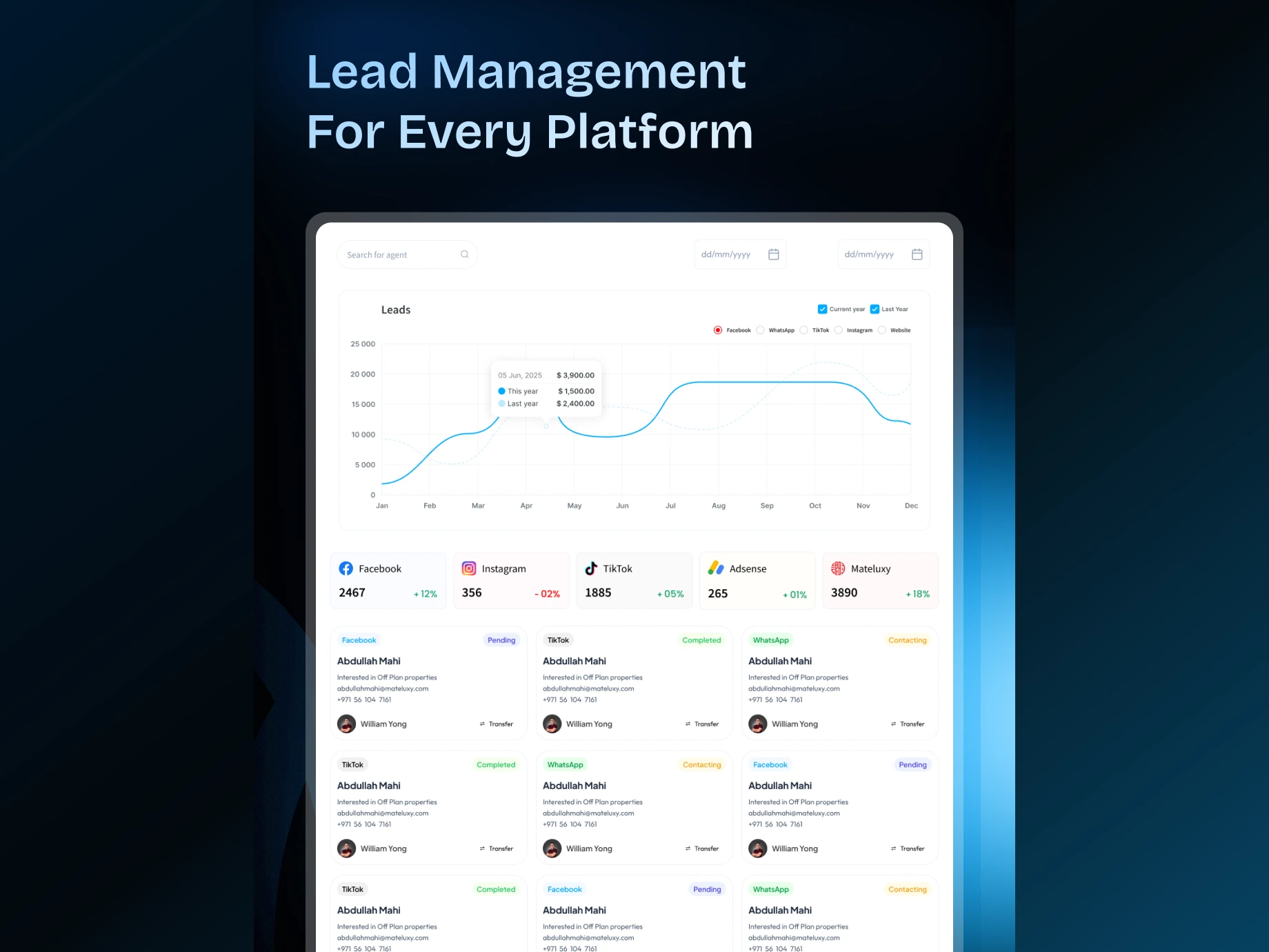 Mateluxy CRM lead management design